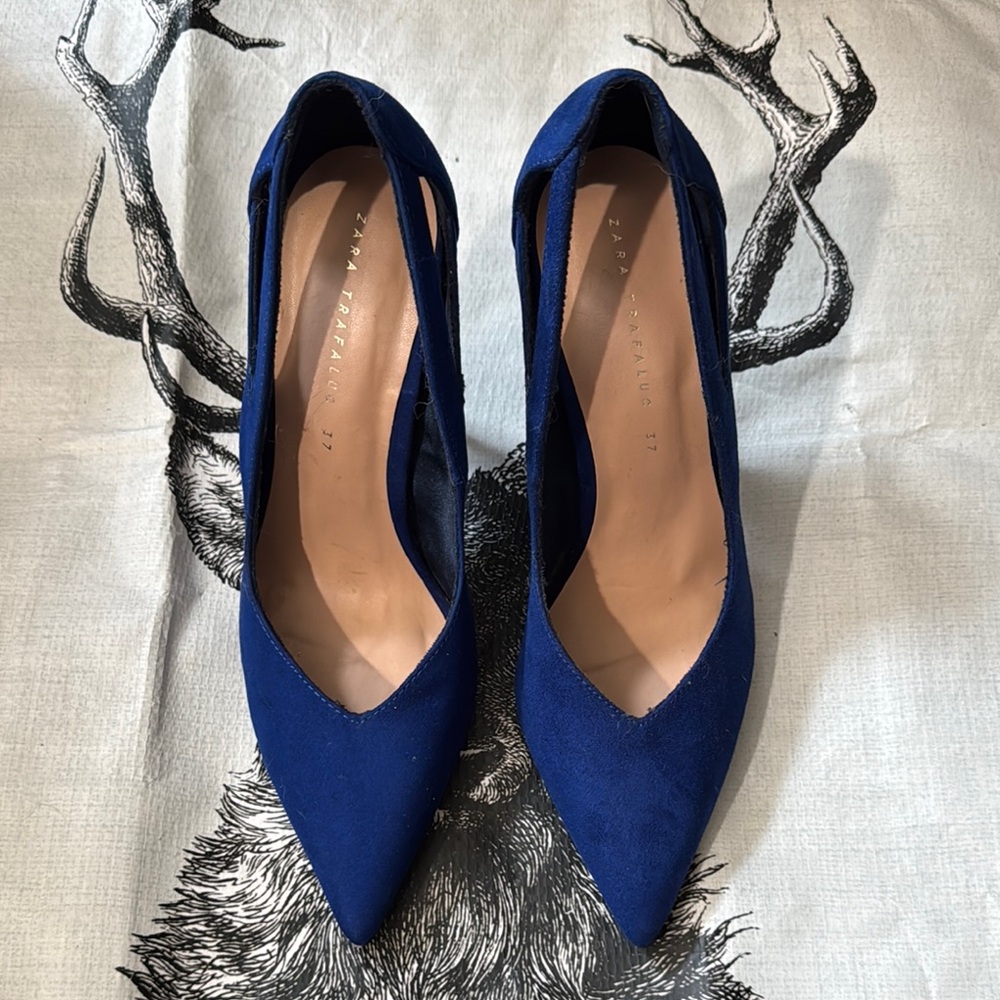 Zara Blue Suede Heels Elegant Pointed-Toe Pumps